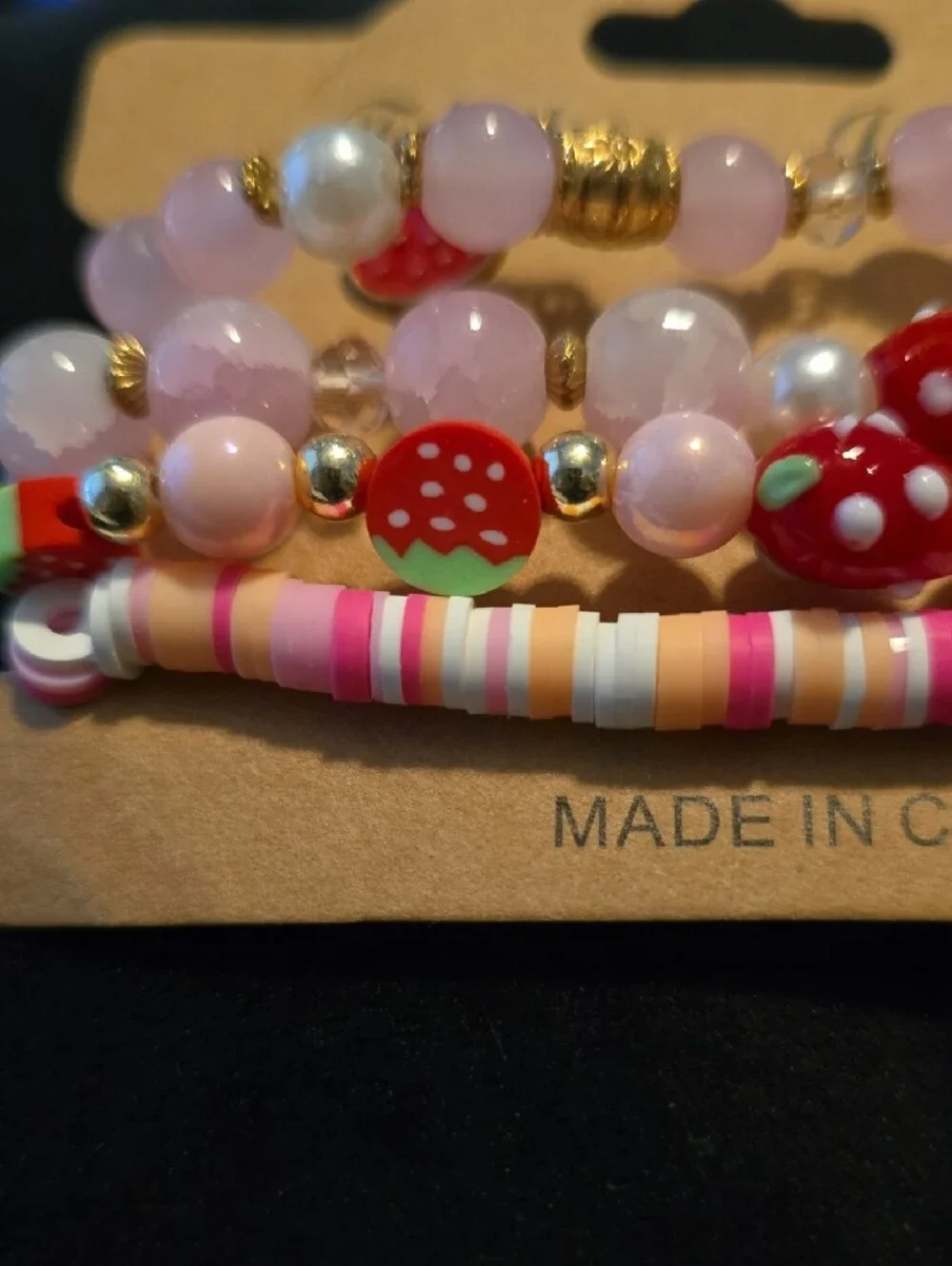 Kids Strawberry Pink Beaded Bracelet Set